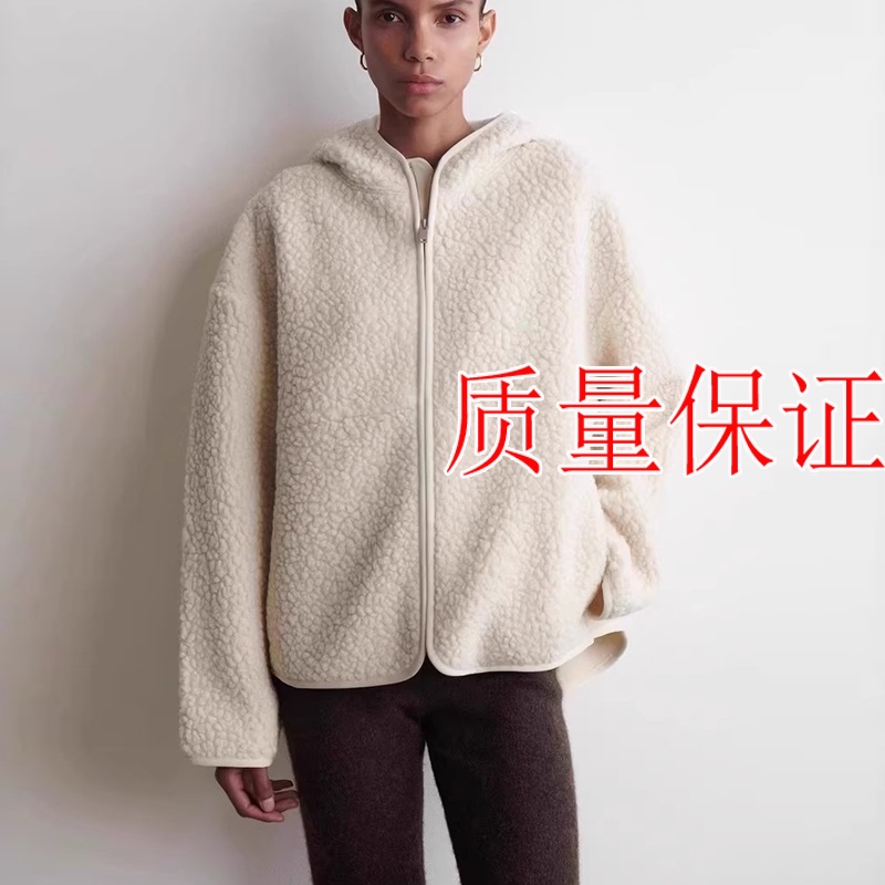 Women's Clothing 2025 Winter New Casual Teddy Velvet Hooded Jacket Cream Color Coat