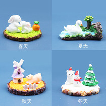 Q cute simulation animal four seasons landscape rabbit Swan pig Polar Bear miniature model micro landscape ornaments