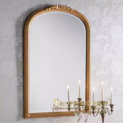 Wall-mounted decorative large mirror background wall creative carving art hanging mirror foyer entrance fireplace American hanging mirror customization