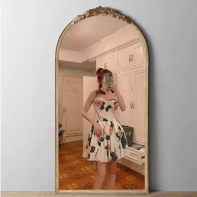 Retro full-length mirror carved European-style full-length mirror French floor-to-ceiling mirror Porch wall-mounted full-length mirror Coat rack Household