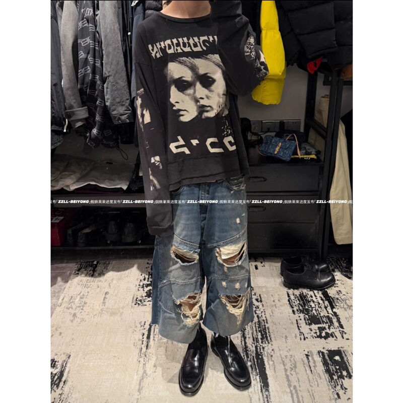"Ripped and Distressed" Vanailusion Washed and Worn-Out Bamboo Denim Shorts, Cropped Pants, Trendy