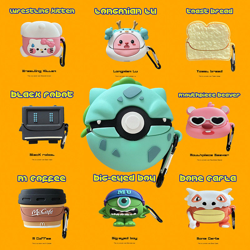 Suitable for Newman Ly85 Earphone Case, Wireless Bluetooth Earphones, Newman Ly85 Protective Case, Bulbasaur Cartoon Cute Anti-Drop Silicone Full-Cover Protective Case, Earphone Case for Men and Women Couples