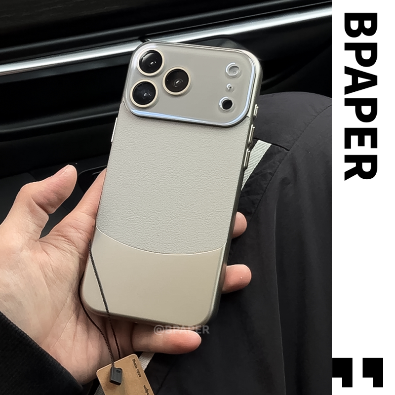 Bpaper'Leather Texture Stitching' with Lens Film Nappa Texture Premium Hard Phone Case Suitable for iPhone 17 Pro Max Apple 17 Phone Case 16 Pro Ultra-Thin Hard Case 15 Pro Black 14 Pm