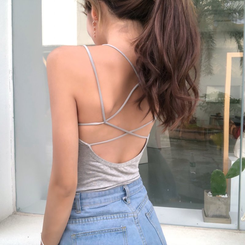 2018 mùa hè mới Hồng Kông hương vị chic máy cẩn thận chữ thập mở lại áo ngắn đoạn rốn yếm nữ áo kiểu nữ đẹp tuổi 35