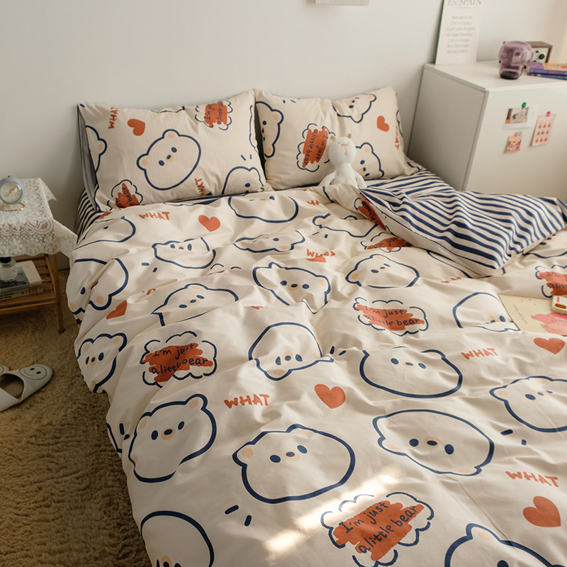 Ins wind small fresh bed four-piece cotton quilt cover 1 81 5m student dormitory three-piece set big face cat