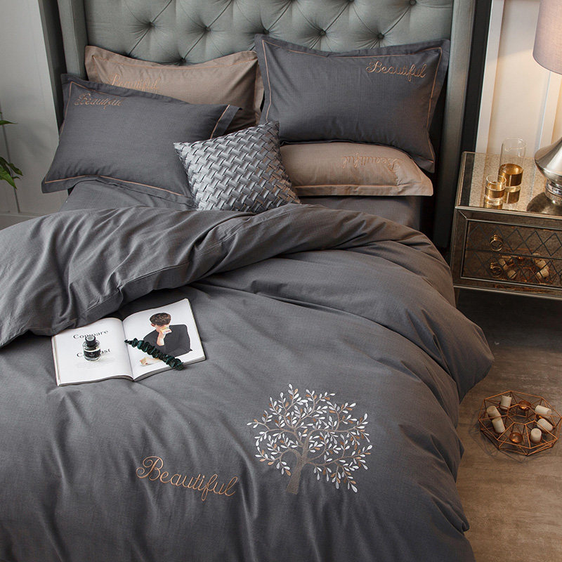 Cotton Thick Four Pieces Simple Embroidery 1 8m Bedding Sheets quilt cover Double Autumn and Winter