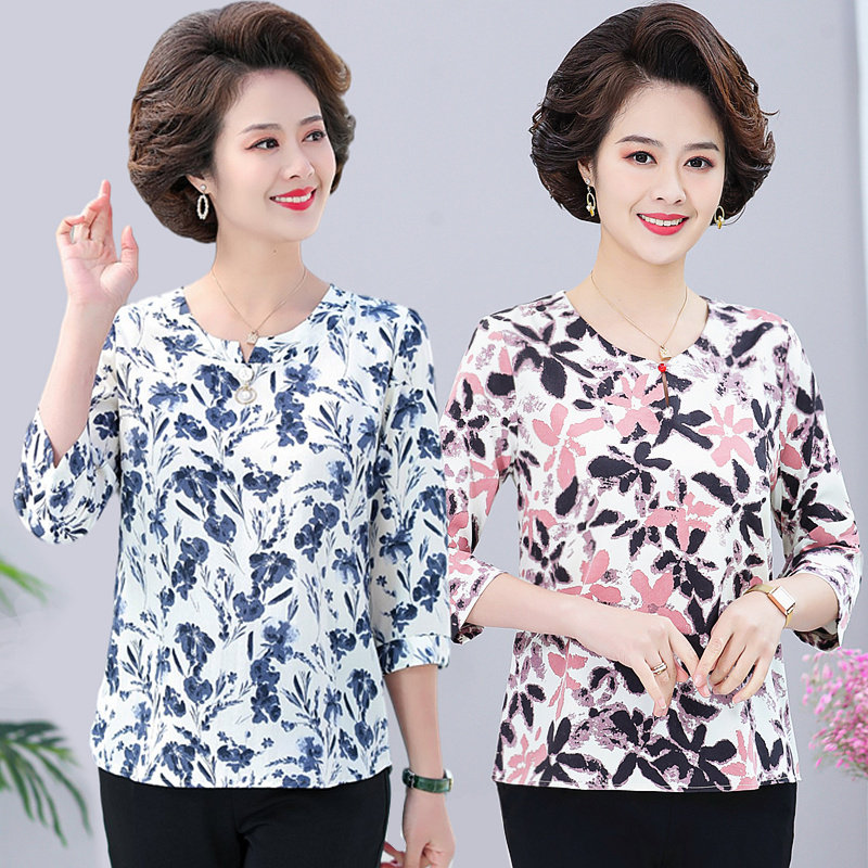 2022 Summer new moms dress 50% sleeves snowspun blouses for older ladies large size short sleeves t-shirt foreign suit