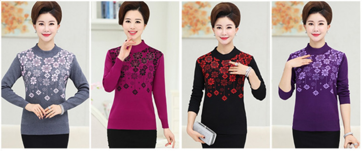 Áo len mẹ trung niên quần áo mùa thu và mùa đông 40 tuổi 50 quần áo mùa thu nữ dài tay ngắn đoạn trung niên cộng với áo nhung dày váy trung niên đẹp