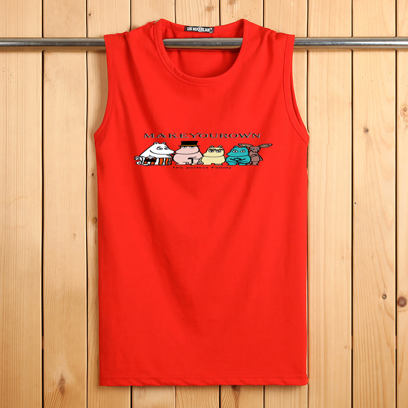 Áo vest nam mùa hè cotton cổ tròn vai rộng Áo thun nam cộng với phân bón XL vest mỏng phần vest căng - Áo vest cotton áo ba lô nam