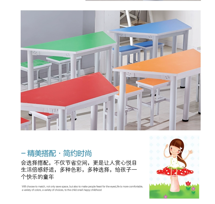 Bàn ghế học màu đào tạo bàn ghế kết hợp bàn ghế tiểu học và trung học nghệ thuật lớp bàn bàn sơn bàn hình thang - Nội thất giảng dạy tại trường