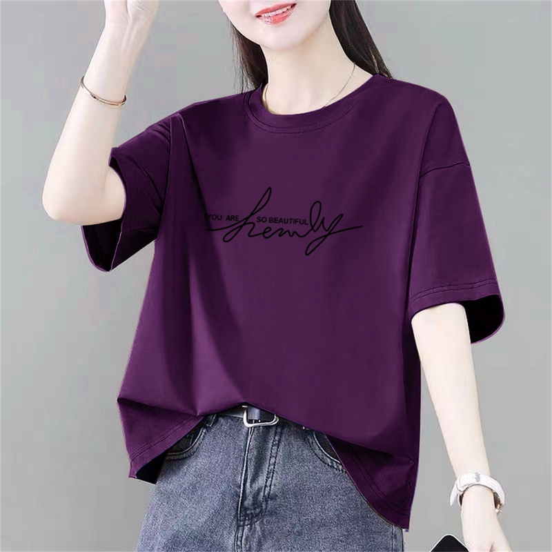 Pure Cotton Short-Sleeved T-Shirt for Women, Stylish and Fashionable Round Neck Women's Clothing, New Summer Style, Loose and Slimming Top, Half-Sleeved T-Shirt Pure Cotton Short-Sleeved T-Shirt for Women, Stylish and Fashionable Round Neck Women's Clothing, New Summer Style, Loose and Slimming Top, Half-Sleeved T-Shirt