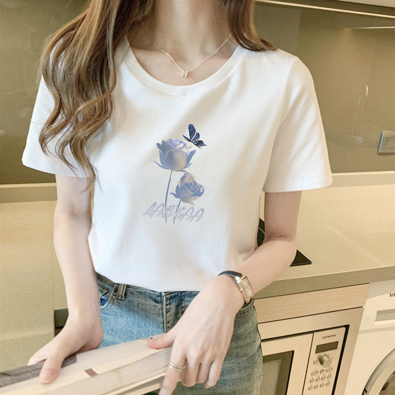 Summer 2026 New Pure Cotton White T-Shirt for Women, Short-Sleeved, Loose-Fitting, Stylish, Versatile, Regular Shoulder T-Shirt Top