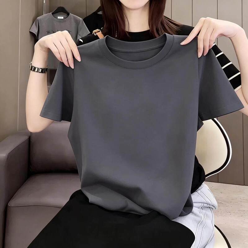 2026 New Loose-Fitting Plus-Size Solid Color Short-Sleeve T-Shirt for Women, Summer Wear for Chubby Girls, Slimming, Tummy-Covering, Versatile Top 2026 New Loose-Fitting Plus-Size Solid Color Short-Sleeve T-Shirt for Women, Summer Wear for Chubby Girls, Slimming, Tummy-Covering, Versatile Top