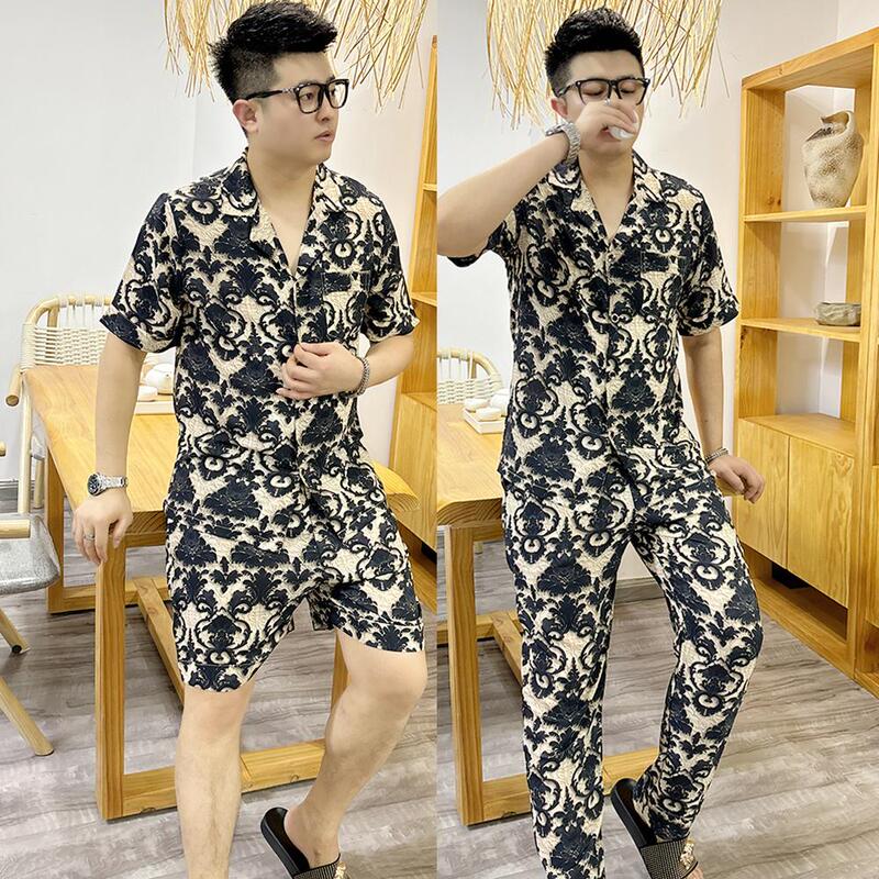 Plus-Size Thin Summer Men's Pajama Set 2026 Printed High-Quality Casual Luxury Can Be Worn Outside Home Wear Trendy