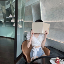 OKMA very fairy sweet and spicy wind top female pure desire design sense niche white bubble sleeve shirt short summer