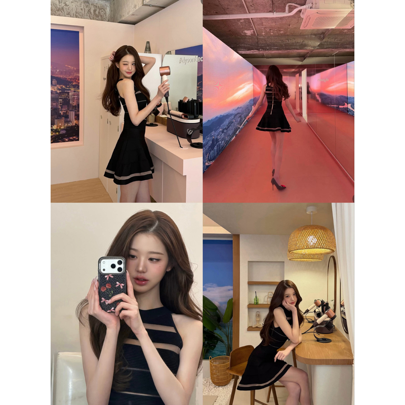 Okmashop "Zhang Yuanying's Style" Sleeveless Dress for Women, Summer High-End Elegant Hollow-Out Waist-Cinching Dress