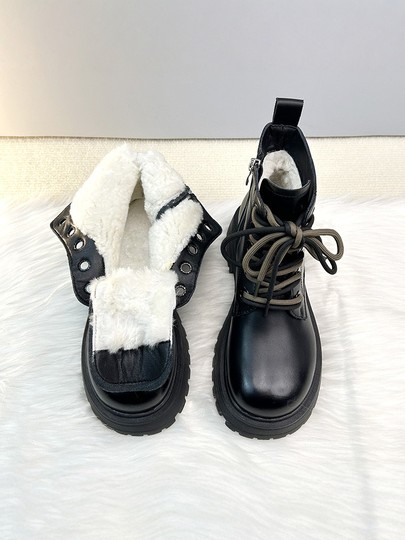 Trendy Light-Colored Women's Wool Snow Boots Winter 2025 Versatile Thick-Soled Casual Short Boots with Added Fleece and Thickened Cotton Boots