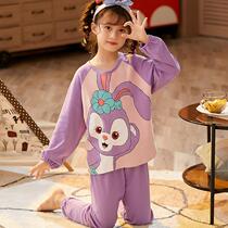 Childrens pajamas spring and autumn thin cotton long sleeve 12 - year - old girl baby star Delu cartoon suit