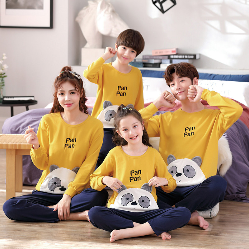 Children's pajamas spring and autumn boys' cotton new family of three mother and daughter parent-child men's large size homewear suit