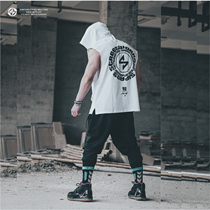 Square street health hooded sleeveless white retro Gothic style letter printing training suit loose summer cotton t-shirt