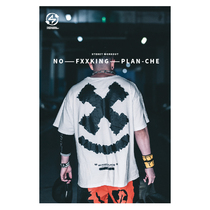 Square street health NOFXXKINGPLANCHE Russian quite smiling face LOOSE short-sleeved T-shirt white National tide fitness