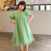 Pint children dress girl 2022 Summer new foreign air printed bubble sleeveless dress Dress Girl Princess Nepotism