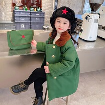 Childrens Army Coat 2023 Girls Winter New Plush Fashion Coat Baby Girl Thickened Green Winter Cotton Jacket