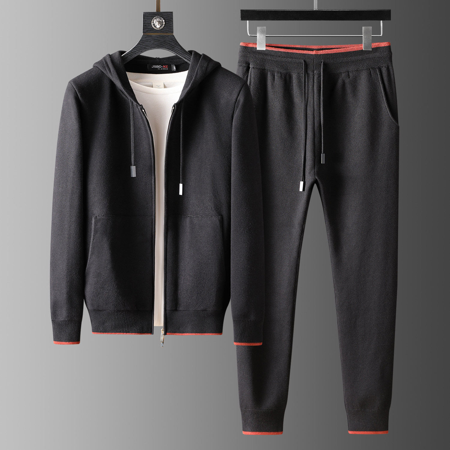 JSBD autumn-winter high-end wool warm thick and solid two sets of comfortable pro-skin men knit casual sports suit-Taobao