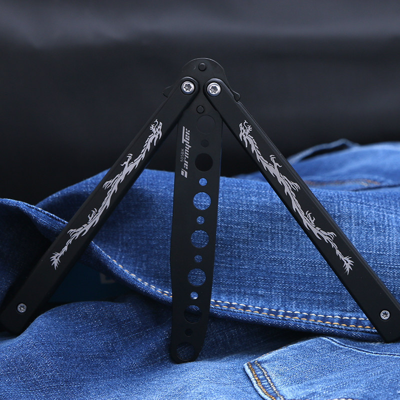 Black Dragon Vein Training Comb Butterfly Knife Creative Folding Knife Show Special Practice Tool Full Steel Unopened Blade Thrower Knife