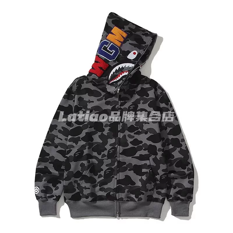Spot BAPE ABC CAMO SHARK Newjeans в том же стиле 25 новая камуфляжная акула толстовка куртка