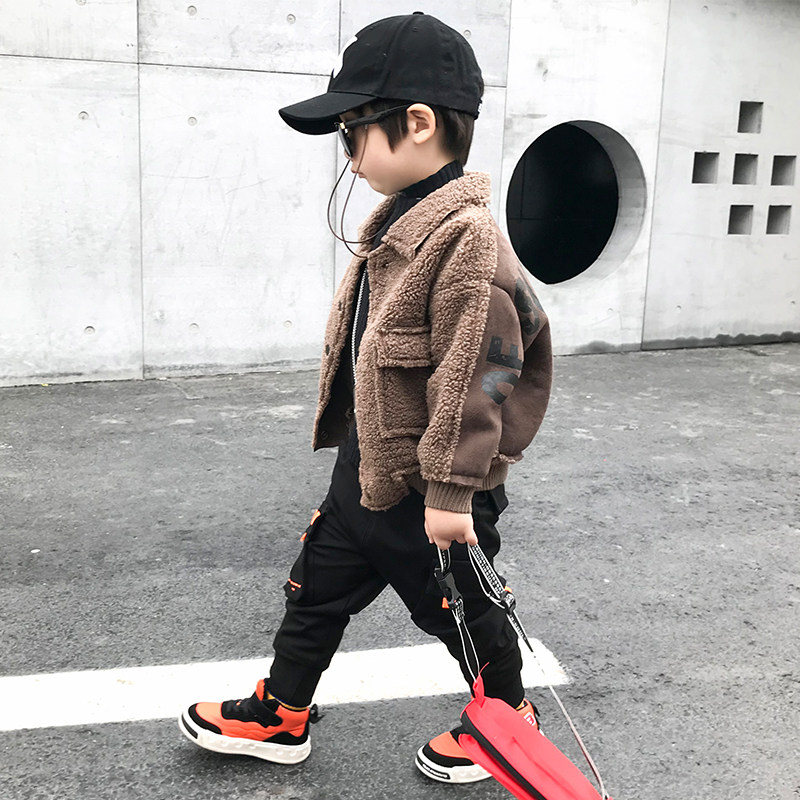 Korean boy lamb jacket jacket 2022 Han winter clothing thicker jacket handsome children baby tide clothing