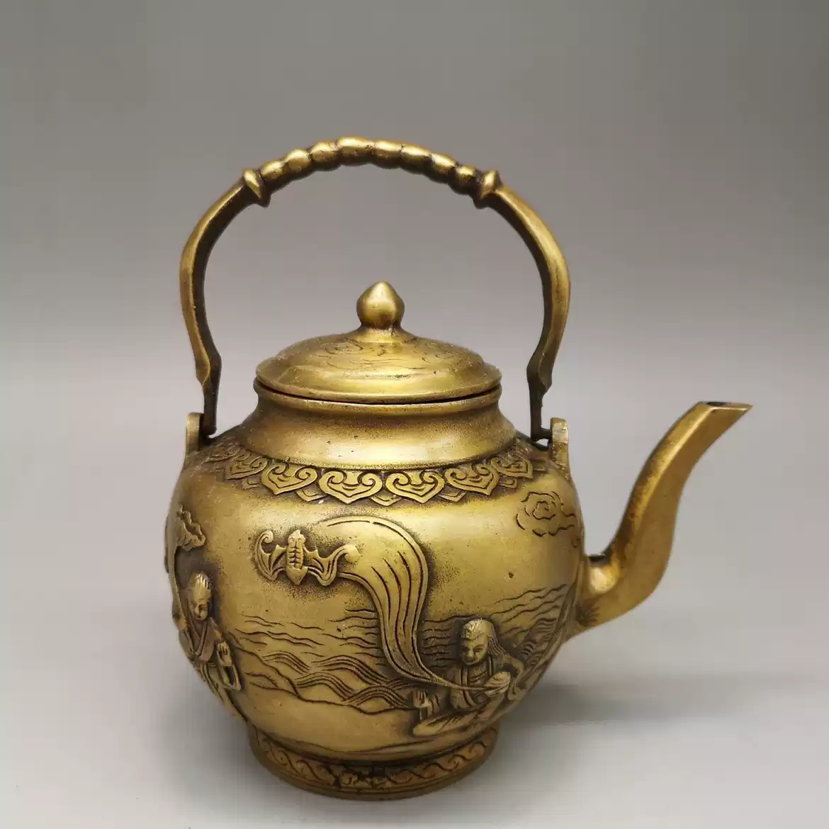 藏出 古董品 銅製 乾隆年製在銘 福祿壽喜 茶壺 酒