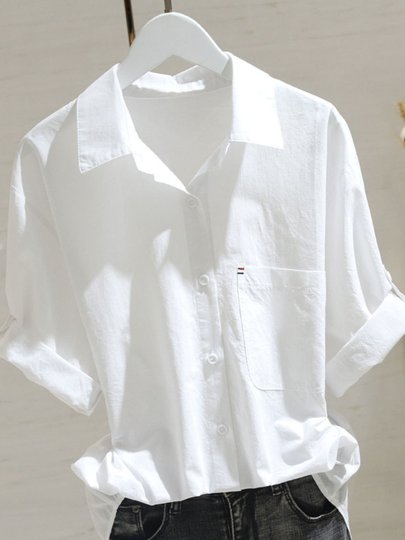 Plus Size White Shirt for Women, Short-Sleeved, New Summer Style, Loose Fit, Slimming Top, Unique Design, Casual Shirt