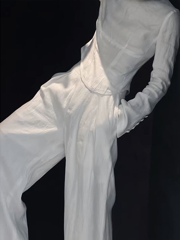 Hong Kong Trendy Brand High-End Fashion Suit 2024 Early Autumn New White Linen Shirt Wide-Leg Pants Elegant Casual