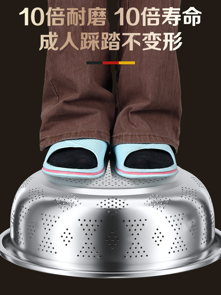 Stainless Steel Extra Large Leaky Basin Solid Basin Drain Basket Kitchen Rice Washing Vegetable Artifact Basin Rice Washing Sieve Household Fruit Basket