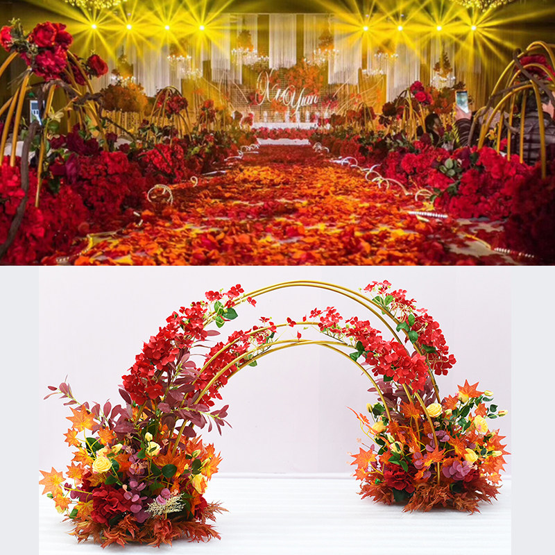 New Wedding Props Rainbow Iron Art Road Leading Wedding Stage T Table Arrangement Decoration Floral Emulation Silk Flowers