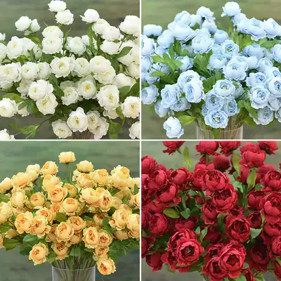 Wedding simulation silk flower ocean peony flower rose hotel wedding decoration flower row background flower arrangement Flower wall decoration