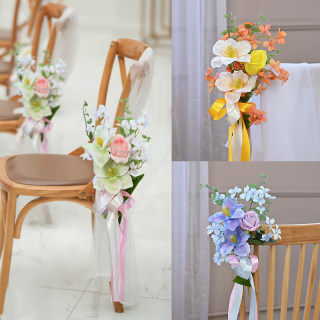 Wedding chair back flower arrangement fake flowers decoration finished bouquet