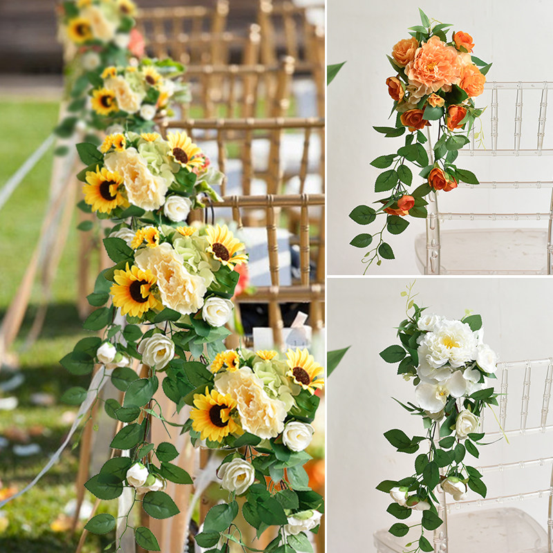 Outdoor activities Chair Back Flowers Hotel Banquets Wedding Ceremony Church Prop Doors to Decorate Fake Flower Photography Simulation Flowers