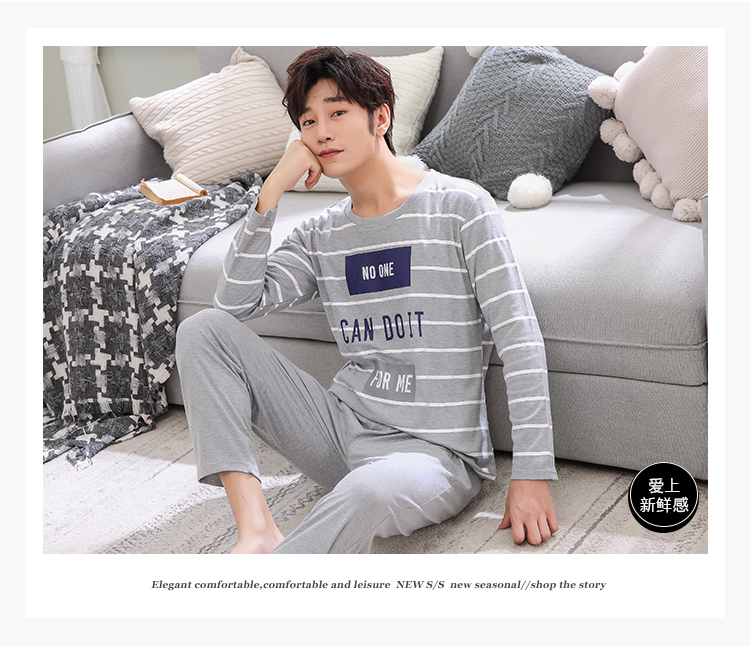Bộ đồ ngủ nam mùa thu đồ ngủ dài tay cotton cotton cỡ lớn mùa xuân mùa đông mẫu thanh niên phục vụ nhà thanh niên có thể mặc những kiểu đồ bộ thun may