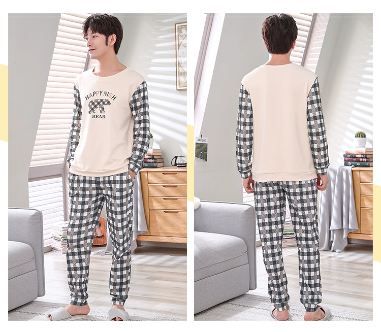 Mùa xuân và mùa đông Mùa đông nam Cotton dài tay Quần Pyjama Cotton Thin Nam giới Dịch vụ gia đình Bộ có thể được mặc xu hướng thời trang 2021