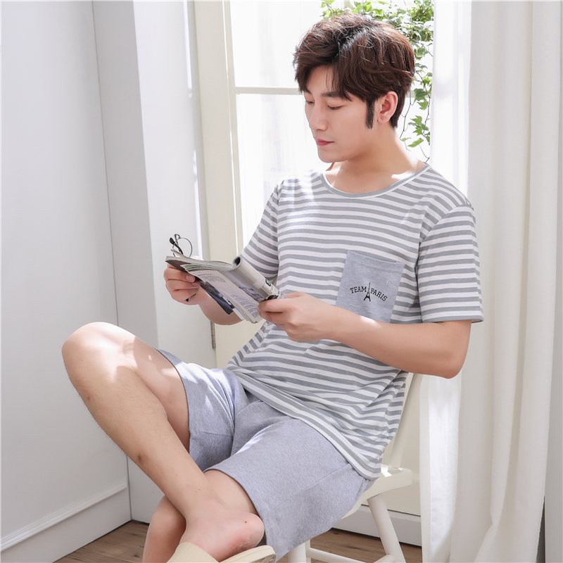 Men's Sleepwear Summer Short Sleeve Pure Cotton Youth Vest Men Summer Short Sleeve Shorts Thin style Casual Home Suit Suit