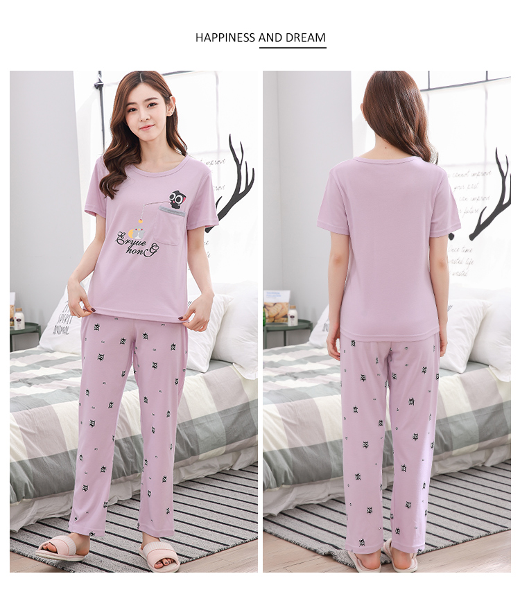 Quần tây ngắn tay đồ ngủ phụ nữ mùa hè cotton mùa xuân và mùa hè mới dễ thương phù hợp với dịch vụ nhà hoạt hình có thể được mặc bộ đồ khủng long