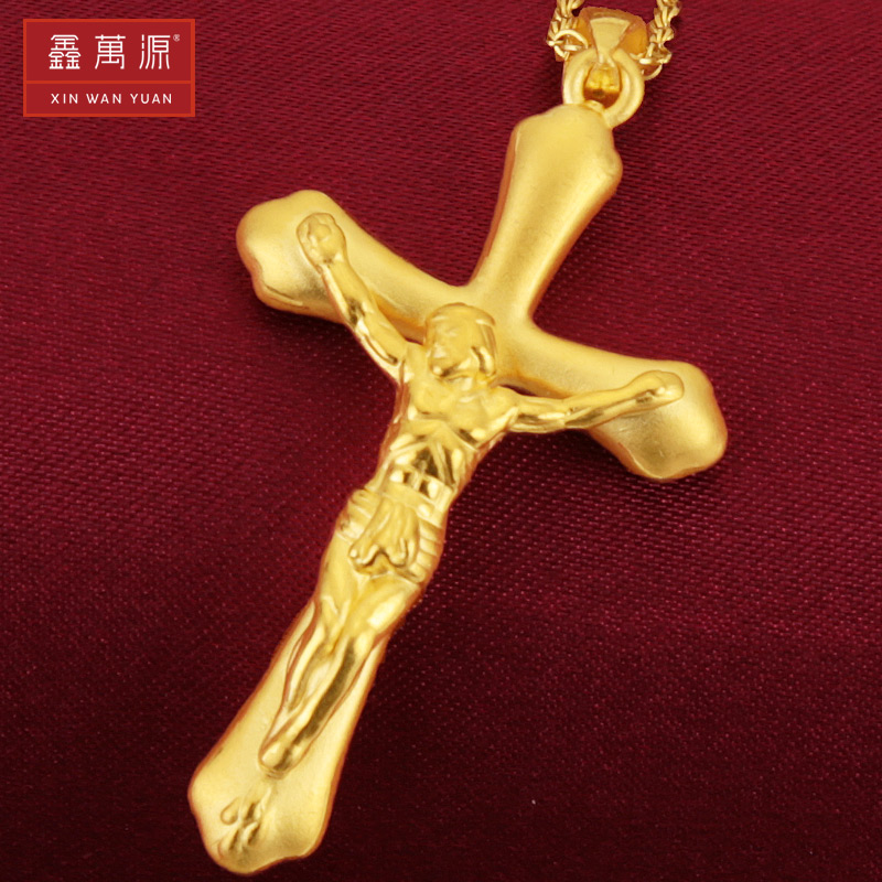 Gold pendant male and female lovers 3D hard foot gold jewellery Christ Jesus cross 24K pure gold necklace pendant