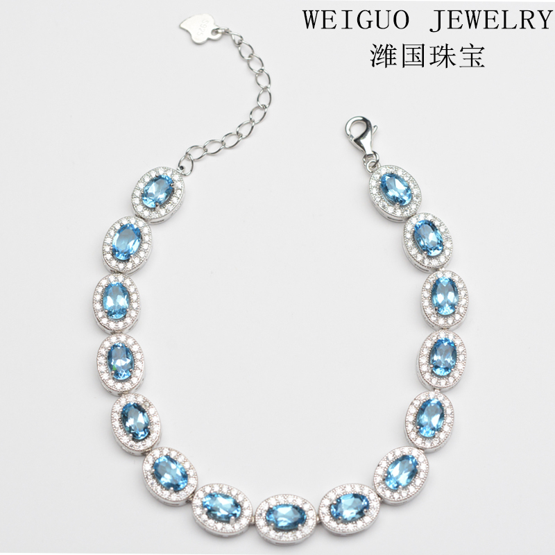 Natural Swiss Blue Topaz Bracelet S925 Silver Gold-Plated Precision Inlaid New Adjustable Gift Accessories