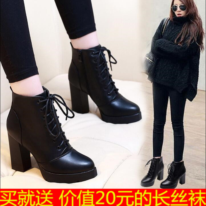 2019 winter new high-heeled platform ankle boots European and American retro thick-heeled lace-up thick-soled short Martin boots women's shoes
