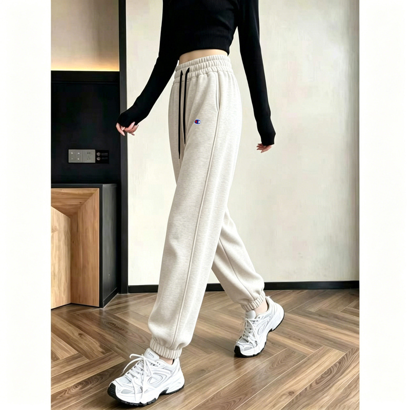 Japanese Style Champion Gray Sweatpants for Women, Autumn Wide-Leg Pants, Casual Joggers, 2026 Autumn and Winter New Fleece-Lined Sports Pants
