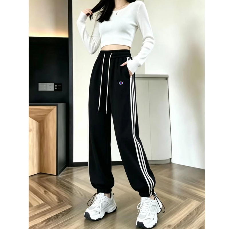 Japanese Version Champion Three-Stripe Jogger Sweatpants Autumn Wide-Leg Pants 2026 Autumn and Winter New Fleece Sports Couple Style