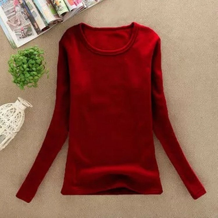 Cộng thêm nhung dày thu đông mặc quần áo mùa thu Áo khoác mỏng học sinh áo sơ mi nữ ấm áp bên trong áo thun nữ dài tay áo phông polo nữ
