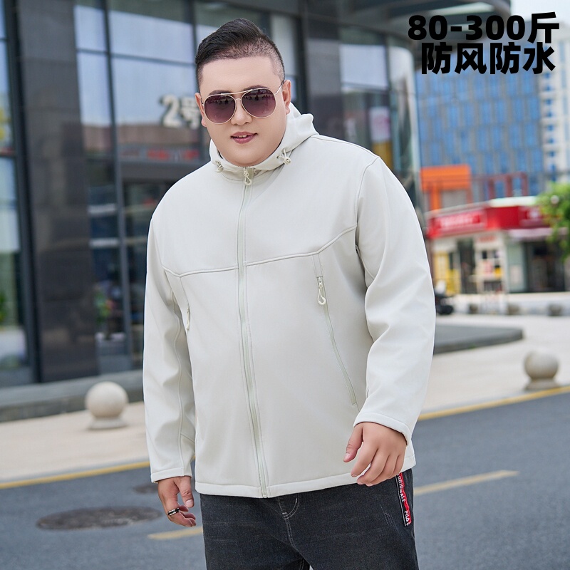 Extra Large Size Outdoor Softshell Jacket for Men, Autumn and Winter Fleece-Lined Jacket, Trendy Plus-Size Loose Fit